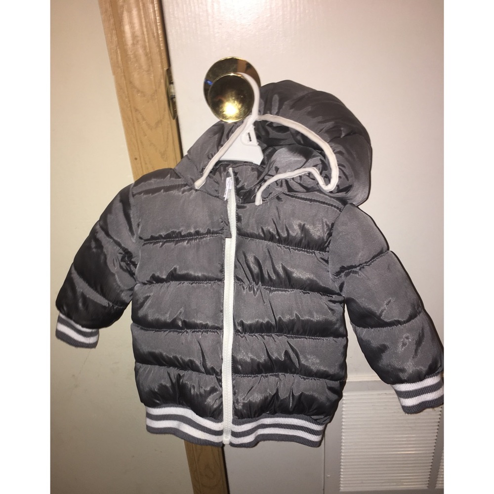 Silver baby puffer coat